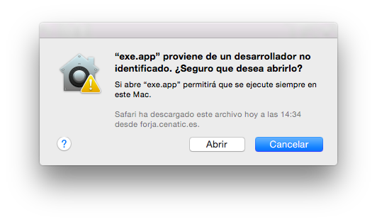 Apple - Confirmación ejecución de una app de un desarrollador no identificado. Licencia CC(BY-NC-SC)
