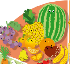 Frutas que aparecen en la rueda de alimentos.