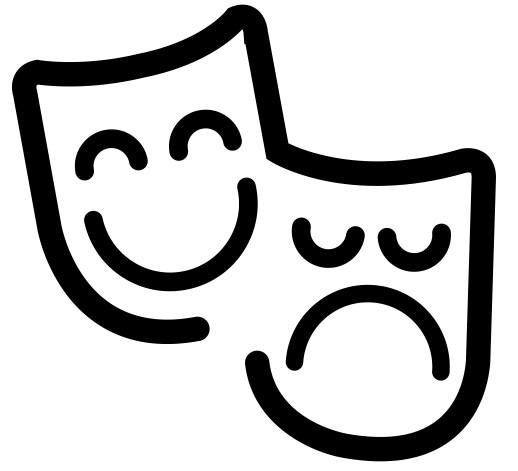 Icono del teatro: una máscara sonriente y otra triste.