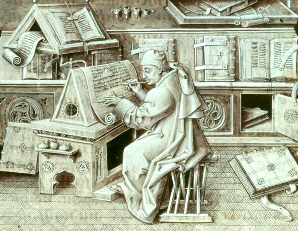 Copista medieval en su escritorio