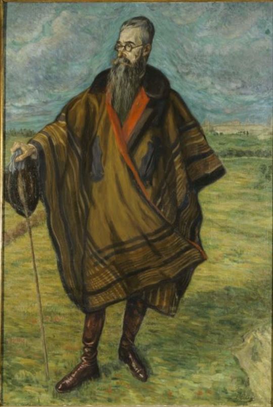 Cuadro a color de Valle-Inclán con un poncho mejicano, pintado por Juan de Echevarría