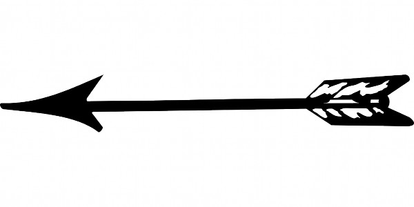 Dibujo de un instrumento para cazar, la flecha. Está dibujado en blanco y negro con un aspecto tradicional indio.