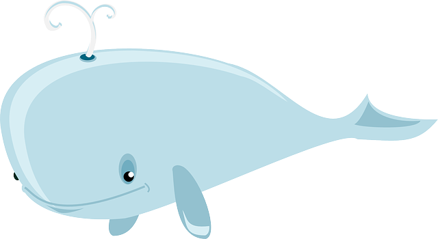 Dibujo de una ballena de color azul sonriendo