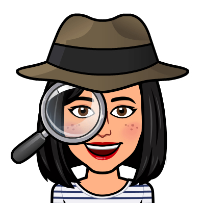 avatar de Silvia, hecho con la aplicación Bitmoji, en la que sale la cara con un sombrero de detective y una lupa en el ojo