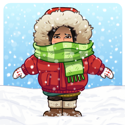 Emoji de Silvia, hecho con la aplicación Bitmoji, en la nieve toda abrigada