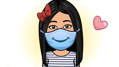 Dibujo de un emoticono de Silvia Pelayo con mascarilla en la boca, hecho con la aplicación Bitmoji.