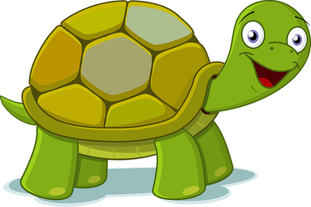 Dibujo de una tortuga muy animada que se caracteriza por tener una sonrisa muy grande.