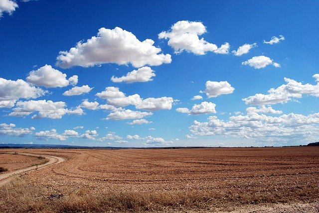 Un grupo de nubes sobre un campo. Lo importante de esta imagen es la cantidad de nubes de distintas formas