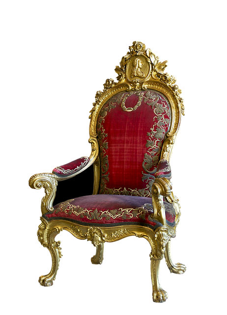 Fotografía de un asiento tapizado simulando un trono