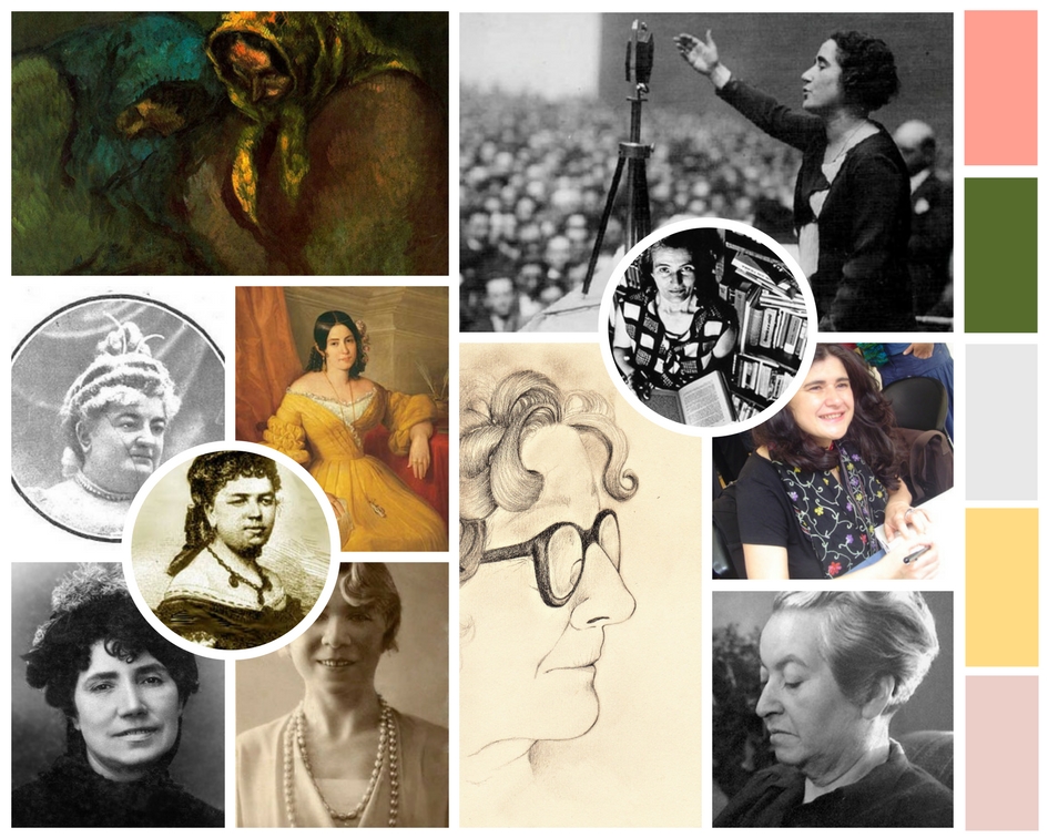 Collage de mujeres autoras o personajes femeninos en el mundo contemporáneo.