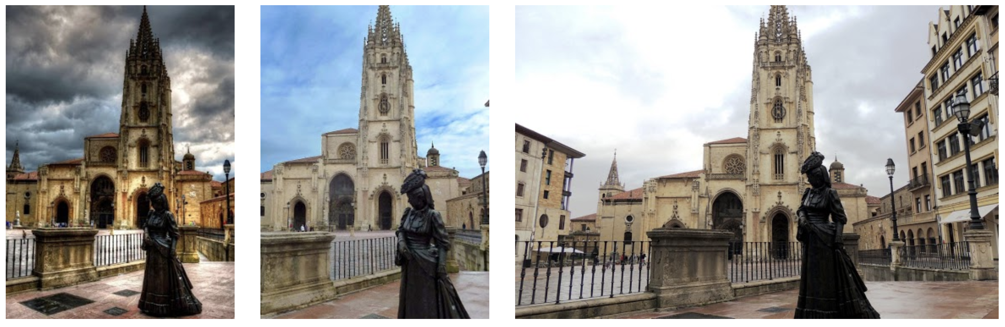 Diversas perspectivas sobre la estatua de La Regenta frente a la catedral de Oviedo