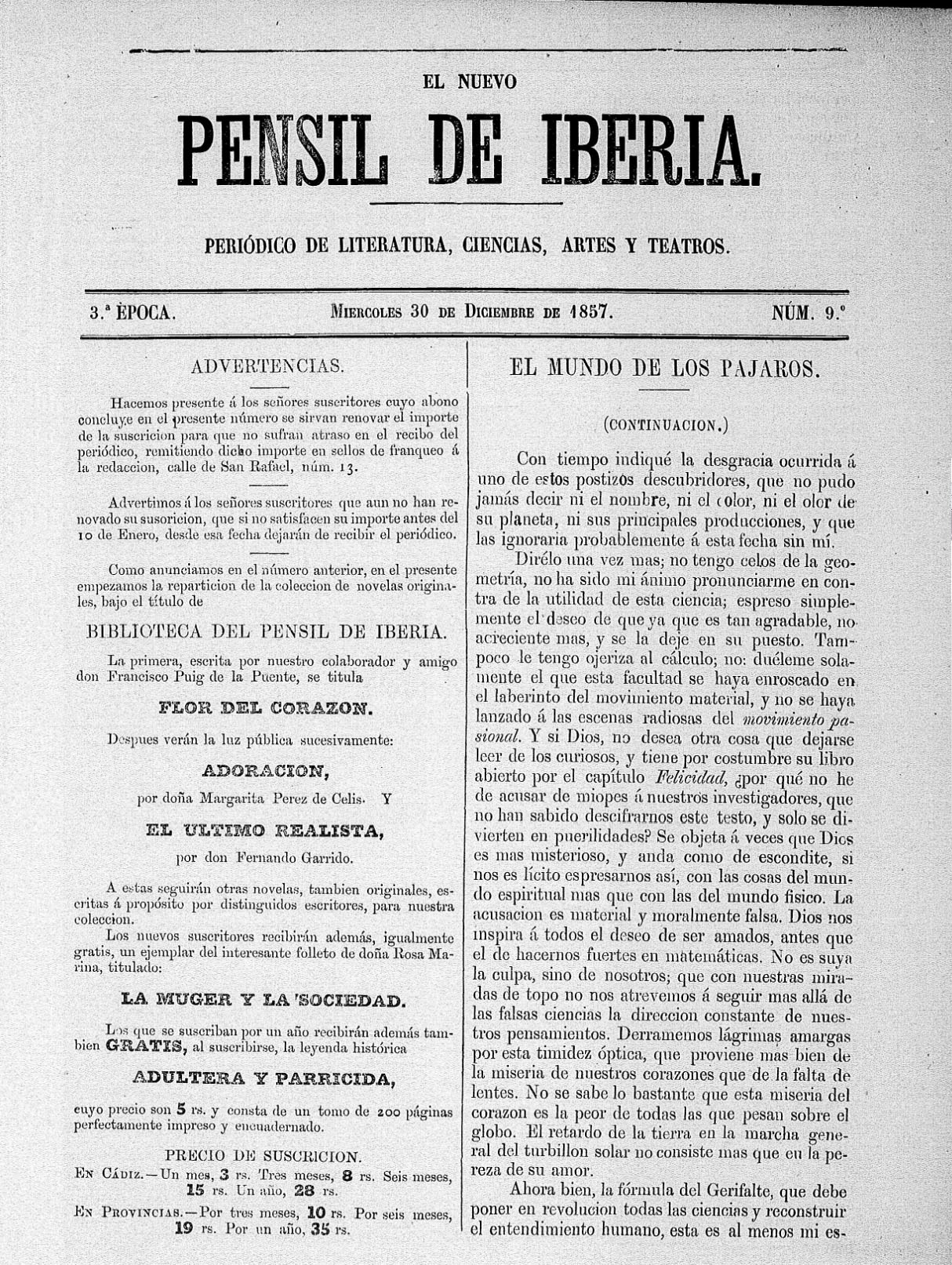 Portada del periódico "El Pensil de Iberia"