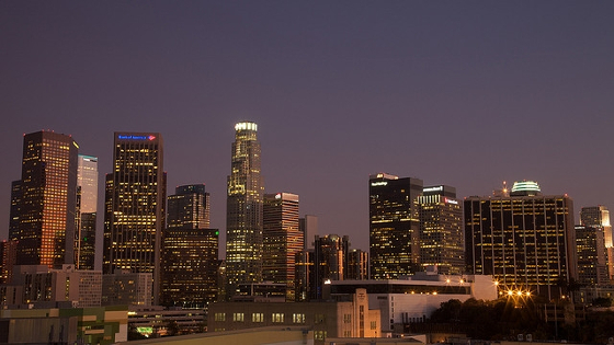 Downtown LA skyline. Just after sunset.