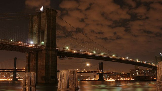 Brooklyn bridge at night, New York city, NY.