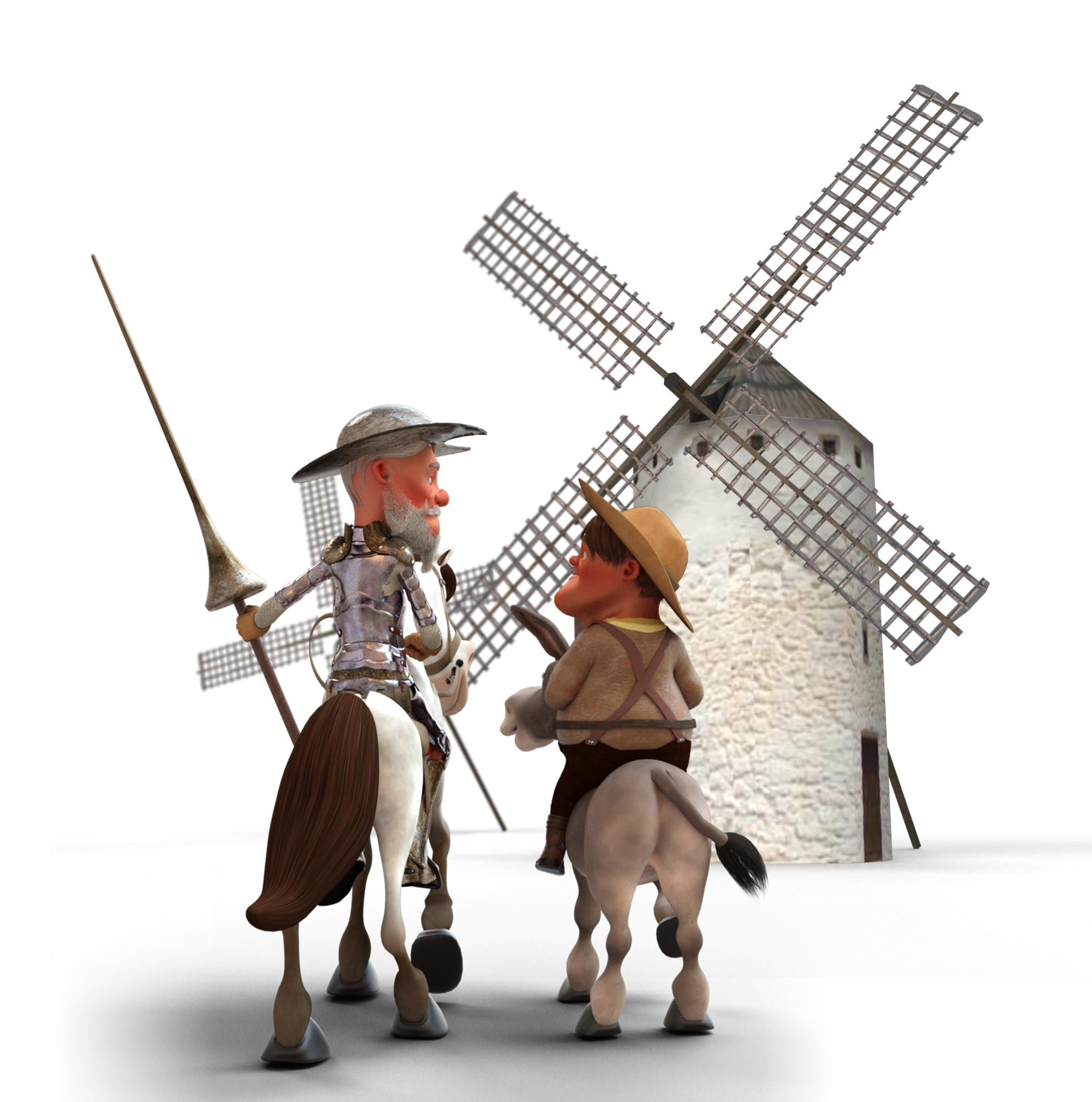 Quijote, Sancho y molinos