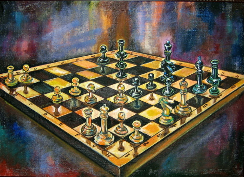 Obra de arte de Nina Silaeva que muestra un tablero de ajedrez