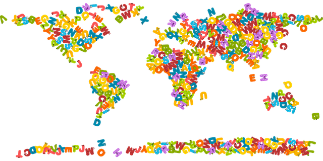 Un mapamundi hecho con letras de colores vivos