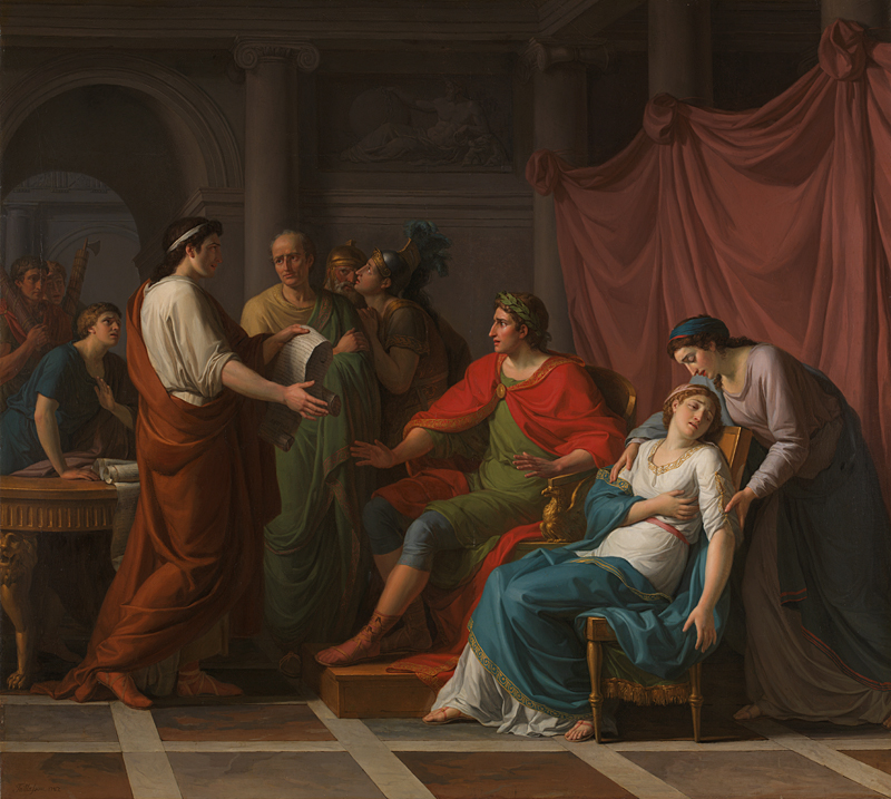 Virgilio leyendo la Eneida a Augusto y a Octavia, cuadro de Jean-Joseph Taillasson