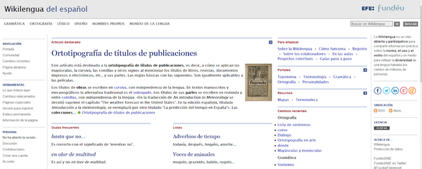 Captura de imagen del portal Wikilengua del español (2022)